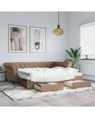 Lit de jour avec lit gigogne et tiroirs cappuccino 90x200 cm | Mobilier & Déco