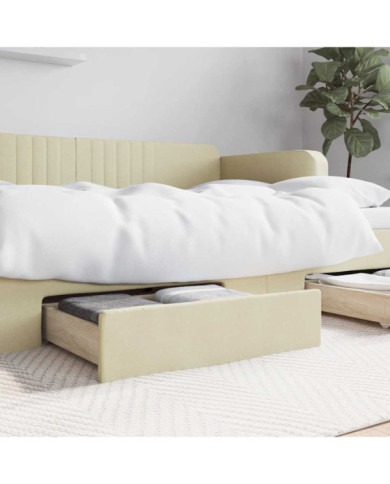 Tiroirs de lit 2 pcs crème bois d'ingénierie et similicuir | Mobilier & Déco