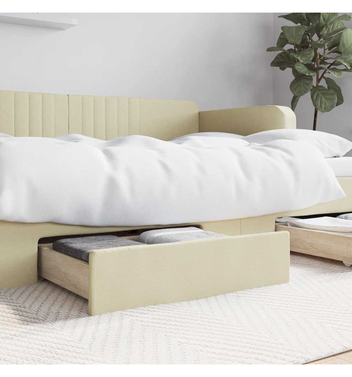 Tiroirs de lit 2 pcs crème bois d'ingénierie et similicuir | Mobilier & Déco