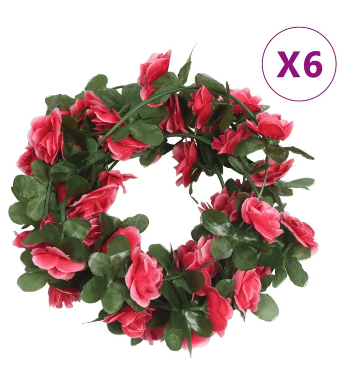 Guirlandes de fleurs de Noël 6 pcs rouge rosé 250 cm | Mobilier & Déco