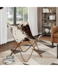 Chaise papillon marron et blanc cuir de vache | Mobilier & Déco