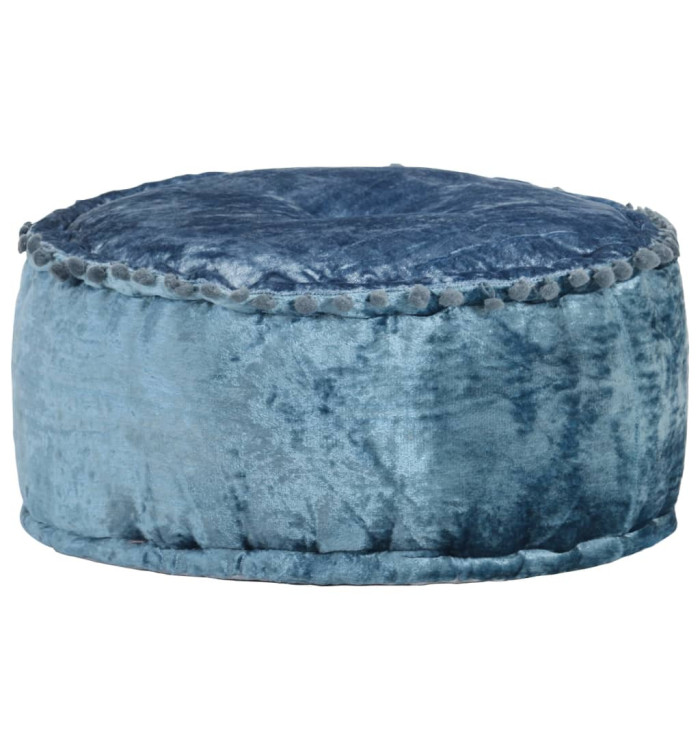 Pouf Rond Velours 40x20 cm Bleu | Mobilier & Déco