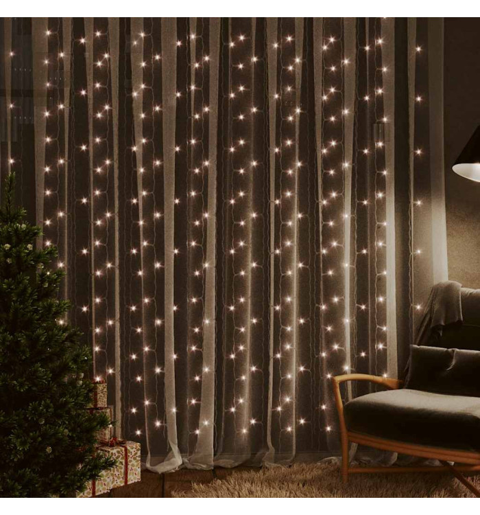 Rideaux lumineux à LED 3x3 m 300 LED Blanc chaud 8 fonctions | Mobilier & Déco