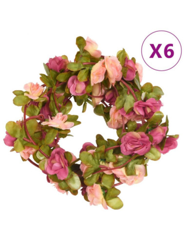 Guirlandes de fleurs de Noël 6 pcs rouge rosé 250 cm | Mobilier & Déco