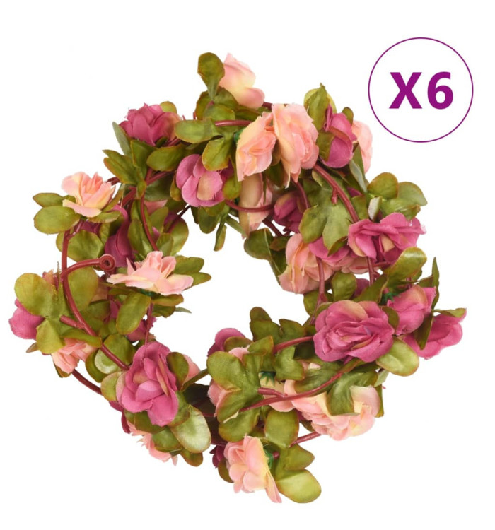Guirlandes de fleurs de Noël 6 pcs rouge rosé 250 cm | Mobilier & Déco