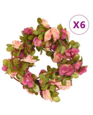 Guirlandes de fleurs de Noël 6 pcs rouge rosé 250 cm | Mobilier & Déco