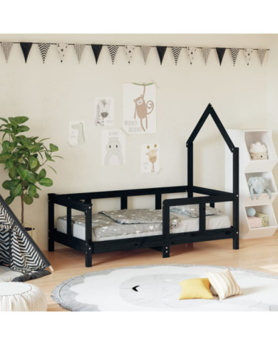 Cadre de lit pour enfant noir 70x140 cm bois de pin massif | Mobilier & Déco