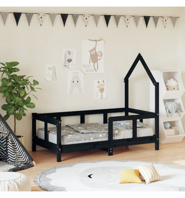Cadre de lit pour enfant noir 70x140 cm bois de pin massif | Mobilier & Déco