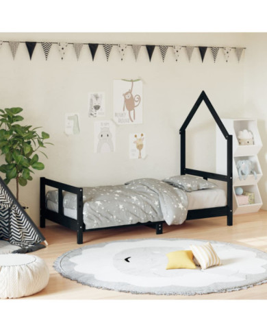 Cadre de lit pour enfant noir 80x160 cm bois de pin massif | Mobilier & Déco