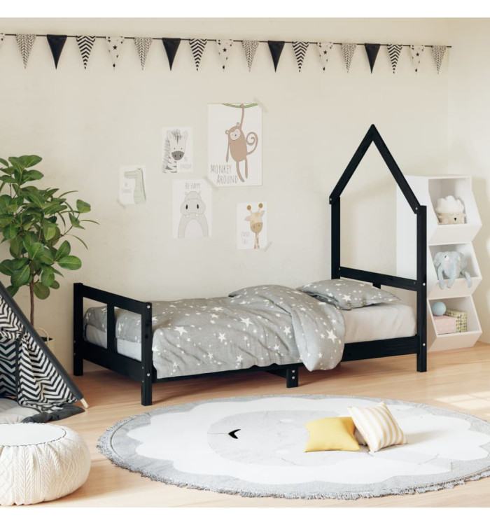 Cadre de lit pour enfant noir 80x160 cm bois de pin massif | Mobilier & Déco