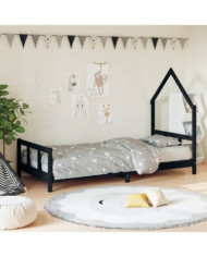 Cadre de lit pour enfants noir 90x200 cm bois de pin massif | Mobilier & Déco