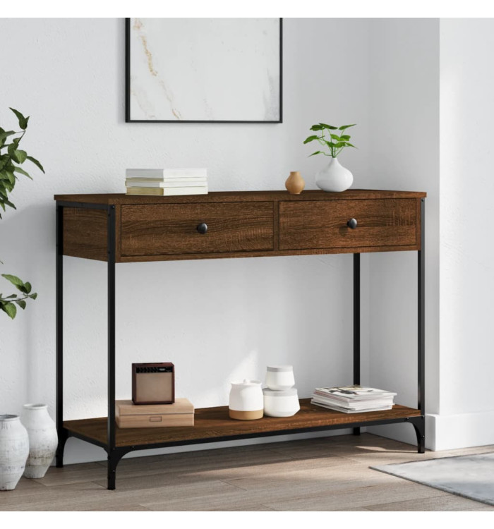 Table console chêne marron 100x34,5x75 cm bois d'ingénierie | Mobilier & Déco