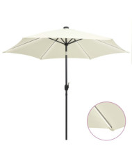 Parasol de jardin et lumières LED mât en aluminium blanc sable | Mobilier & Déco