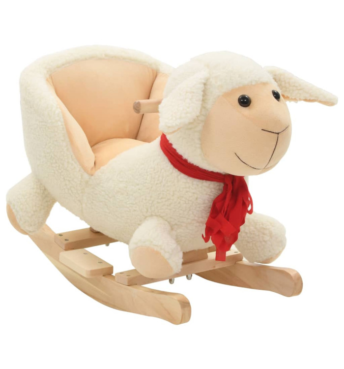 Mouton à bascule avec dossier Peluche 60x32x50 cm Blanc | Mobilier & Déco