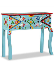 Table console Bois de manguier massif Bleu peint à la main | Mobilier & Déco