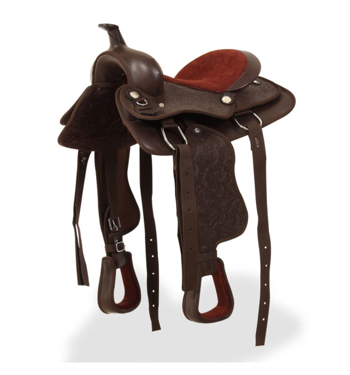 Selle, bridon et col de poitrine Cuir véritable 12 po Marron | Mobilier & Déco