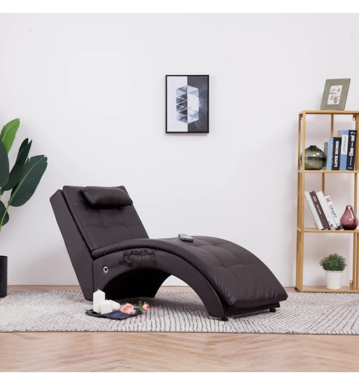 Chaise longue de massage avec oreiller Marron Similicuir | Mobilier & Déco