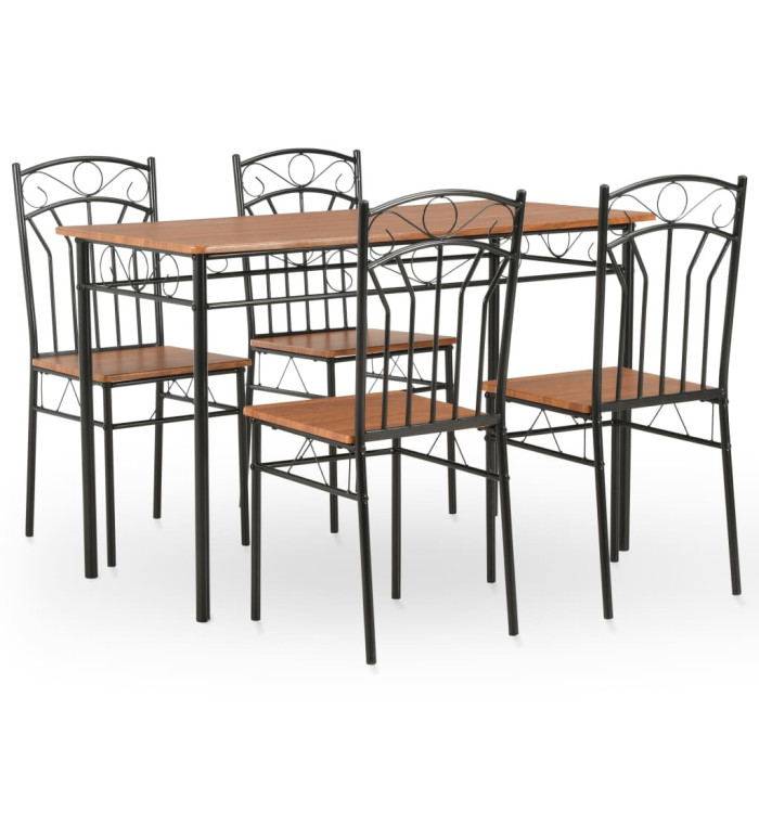 Ensemble de salle à manger 5 pcs MDF et acier Marron | Mobilier & Déco