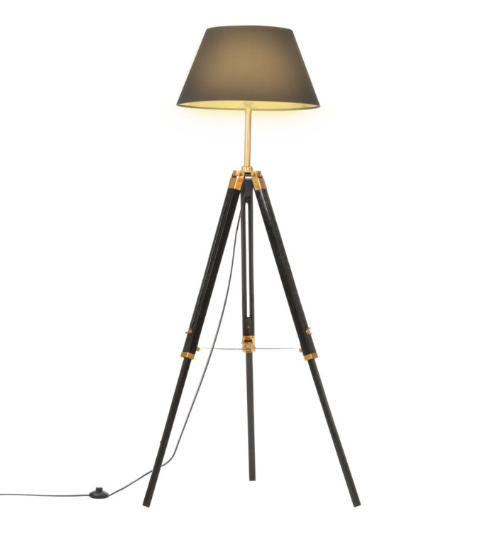 Lampadaire à trépied Noir et doré Bois de teck massif 141 cm | Mobilier & Déco