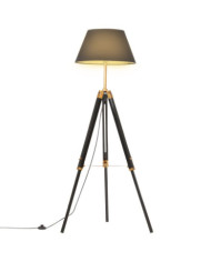 Lampadaire à trépied Noir et doré Bois de teck massif 141 cm | Mobilier & Déco