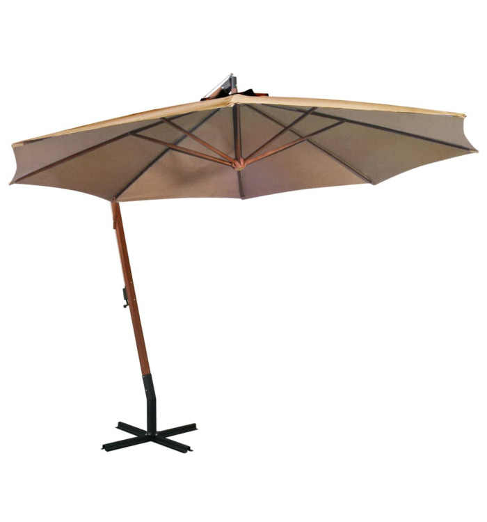 Parasol de jardin suspendu avec mât taupe bois de sapin massif | Mobilier & Déco