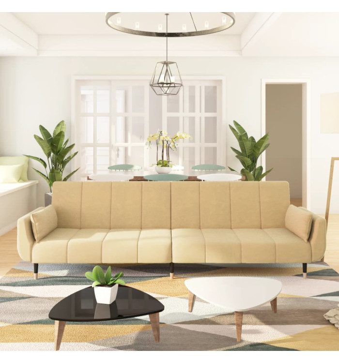 Canapé-lit à 2 places avec deux oreillers Crème Velours | Mobilier & Déco