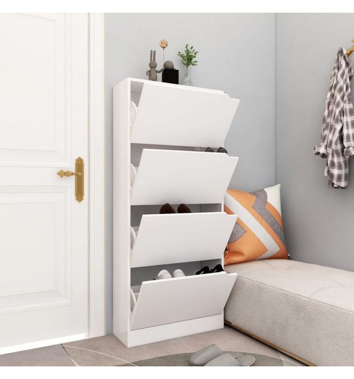 Armoire à chaussures 4 portes Blanc 59x24x136 cm Aggloméré | Mobilier & Déco