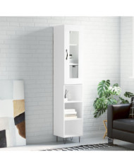 Buffet haut Blanc brillant 34,5x34x180 cm Bois d'ingénierie | Mobilier & Déco