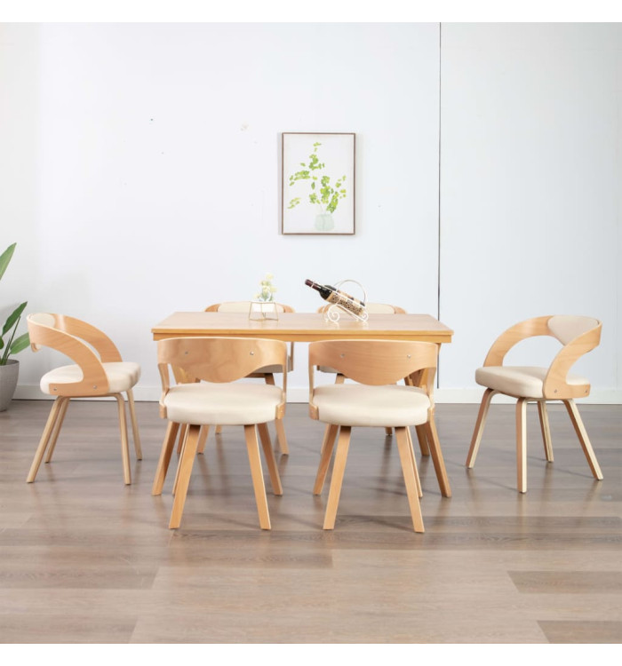 Chaises à manger lot de 6 crème bois courbé et similicuir | Mobilier & Déco