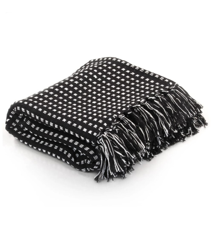 Couverture coton à carrés 220x250 cm Noir | Mobilier & Déco