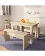 Table à manger et bancs 3 pcs Bois d'ingénierie Chêne | Mobilier & Déco