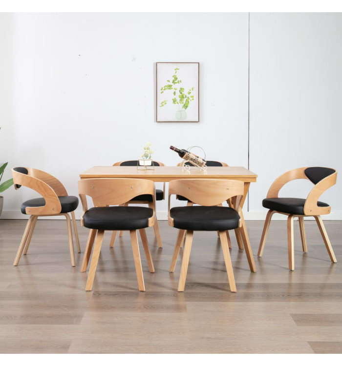 Chaises à manger lot de 6 noir bois courbé et similicuir | Mobilier & Déco