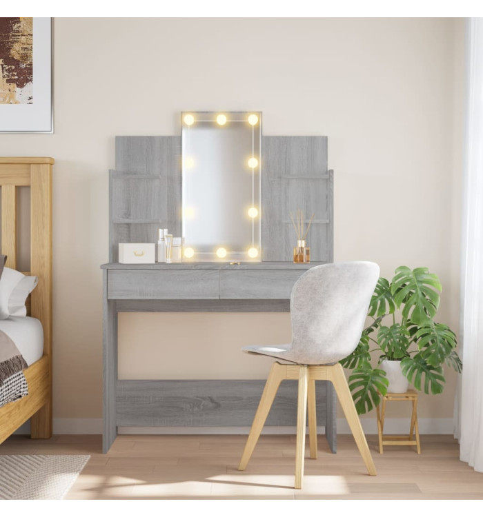 Coiffeuse avec lumières LED sonoma gris 96x40x142 cm | Mobilier & Déco