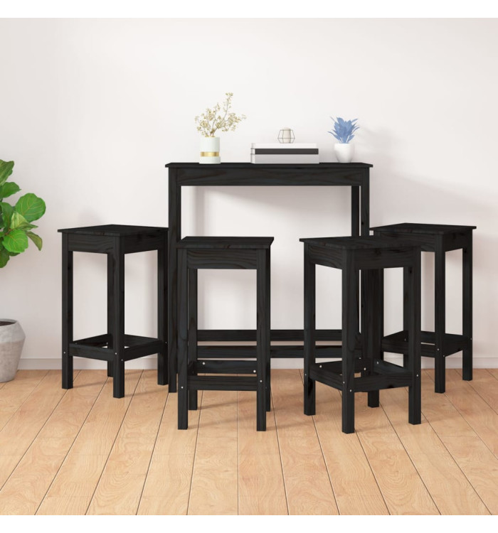 Ensemble de bar 5 pcs Noir Bois de pin massif | Mobilier & Déco