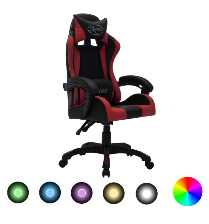 Fauteuil de jeux vidéo avec LED RVB Bordeaux et noir Similicuir | Mobilier & Déco