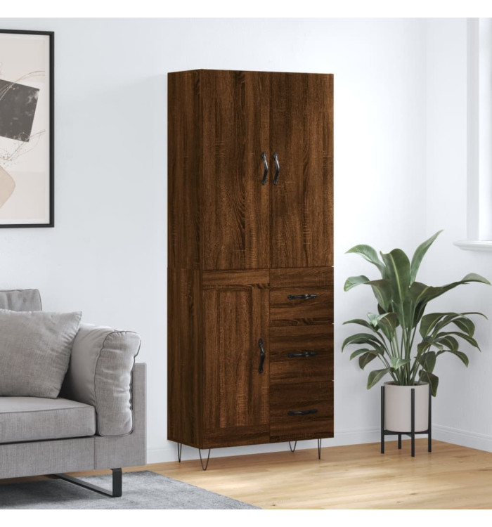 Buffet haut Chêne marron 69,5x34x180 cm Bois d'ingénierie | Mobilier & Déco