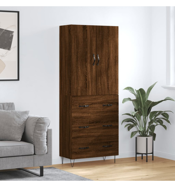 Buffet haut Chêne marron 69,5x34x180 cm Bois d'ingénierie | Mobilier & Déco
