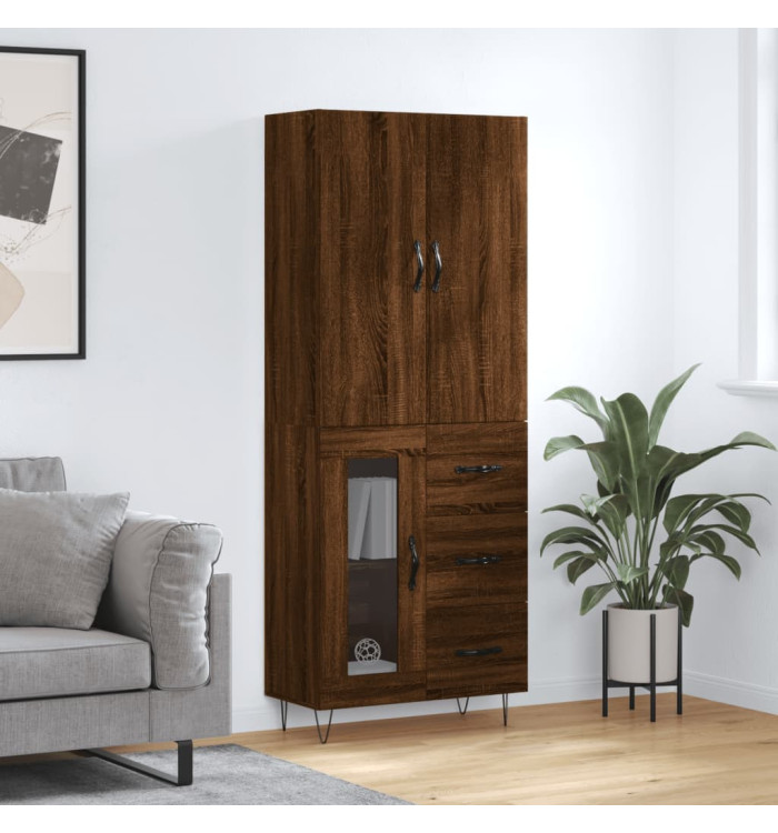 Buffet haut Chêne marron 69,5x34x180 cm Bois d'ingénierie | Mobilier & Déco