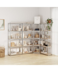 Étagères à 5 niveaux 4 pcs Argenté Acier et bois d'ingénierie | Mobilier & Déco