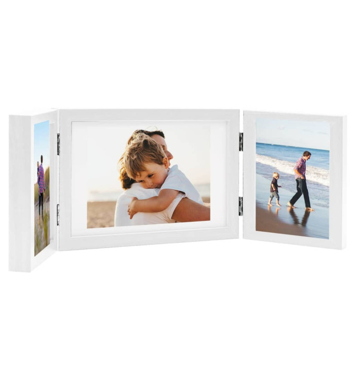 Cadre photo dépliable Blanc 28x18 cm+2x(13x18 cm) | Mobilier & Déco