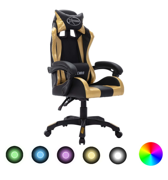Fauteuil de jeux vidéo avec LED RVB Doré et noir Similicuir | Mobilier & Déco