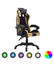Fauteuil de jeux vidéo avec LED RVB Doré et noir Similicuir | Mobilier & Déco