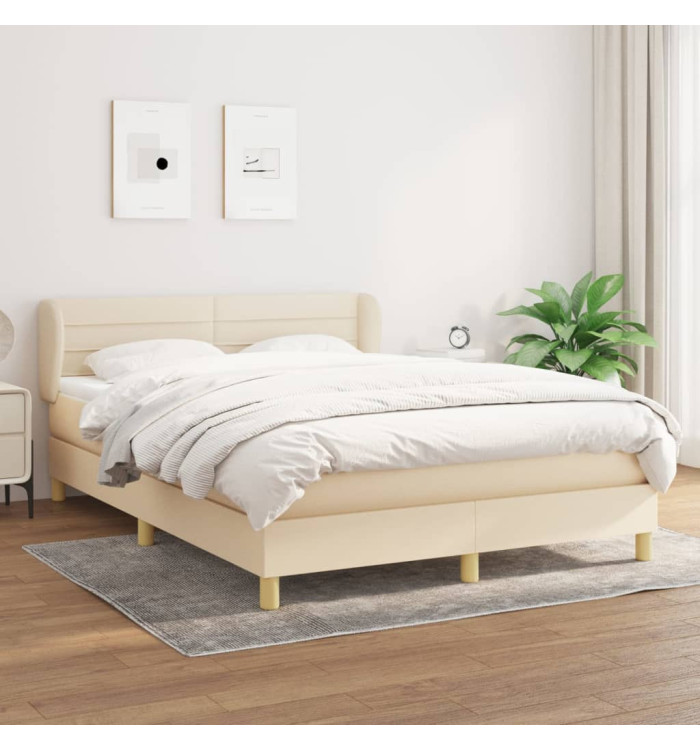 Sommier à lattes de lit avec matelas Crème 140x190 cm Tissu | Mobilier & Déco