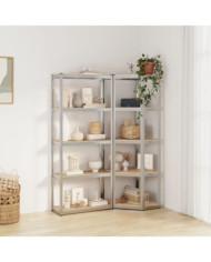 Étagères à 5 niveaux 2 pcs Argenté Acier et bois d'ingénierie | Mobilier & Déco