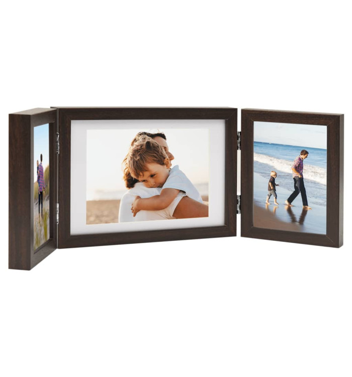 Cadre photo dépliable Marron foncé 28x18 cm+2x(13x18 cm) | Mobilier & Déco