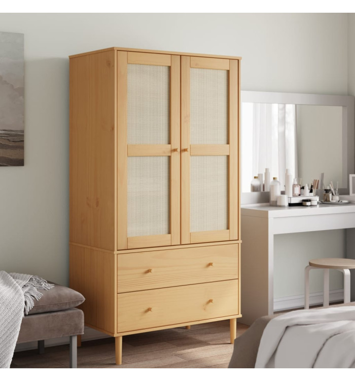 Garde-robe SENJA aspect rotin marron bois massif de pin | Mobilier & Déco
