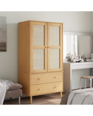 Garde-robe SENJA aspect rotin marron bois massif de pin | Mobilier & Déco