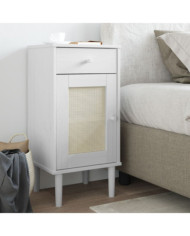 Table de chevet SENJA aspect de rotin blanc bois de pin massif | Mobilier & Déco