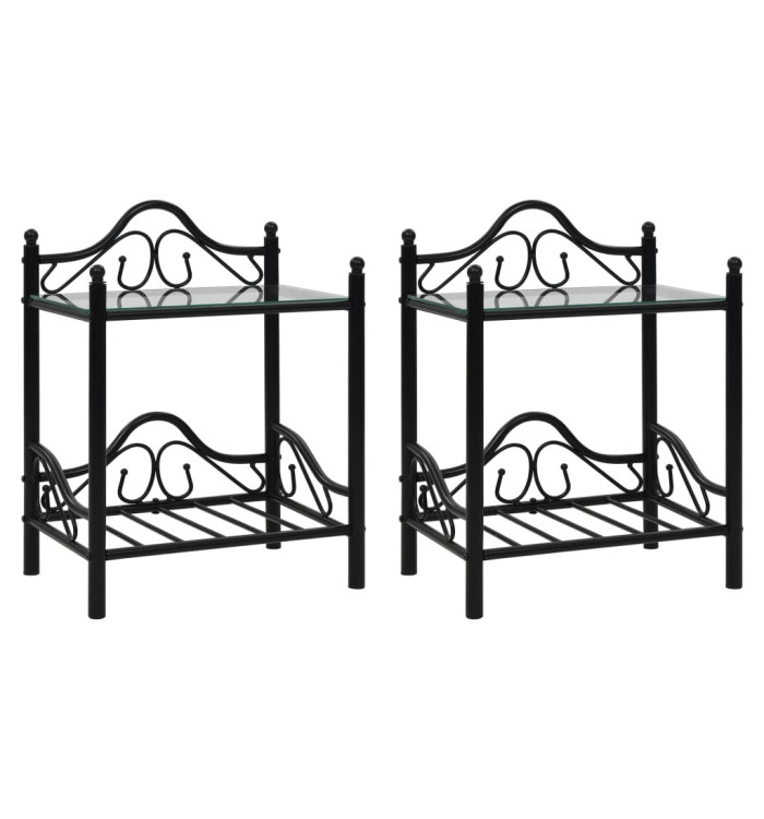 Tables de chevet 2 pcs Acier et verre trempé 45x30,5x60 cm Noir | Mobilier & Déco
