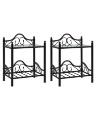 Tables de chevet 2 pcs Acier et verre trempé 45x30,5x60 cm Noir | Mobilier & Déco